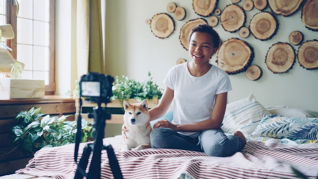 Confident woman content creator smiling